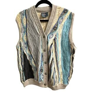 Geccu Sweater Vest Women’s Size Large 3D Coogi Style Pure Merino Wool Vintage